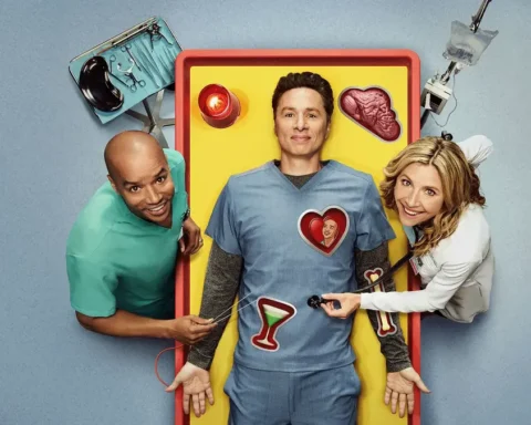 Zach Braff e Donald Faison nella stagione 11 di Scrubs, seconda del revival