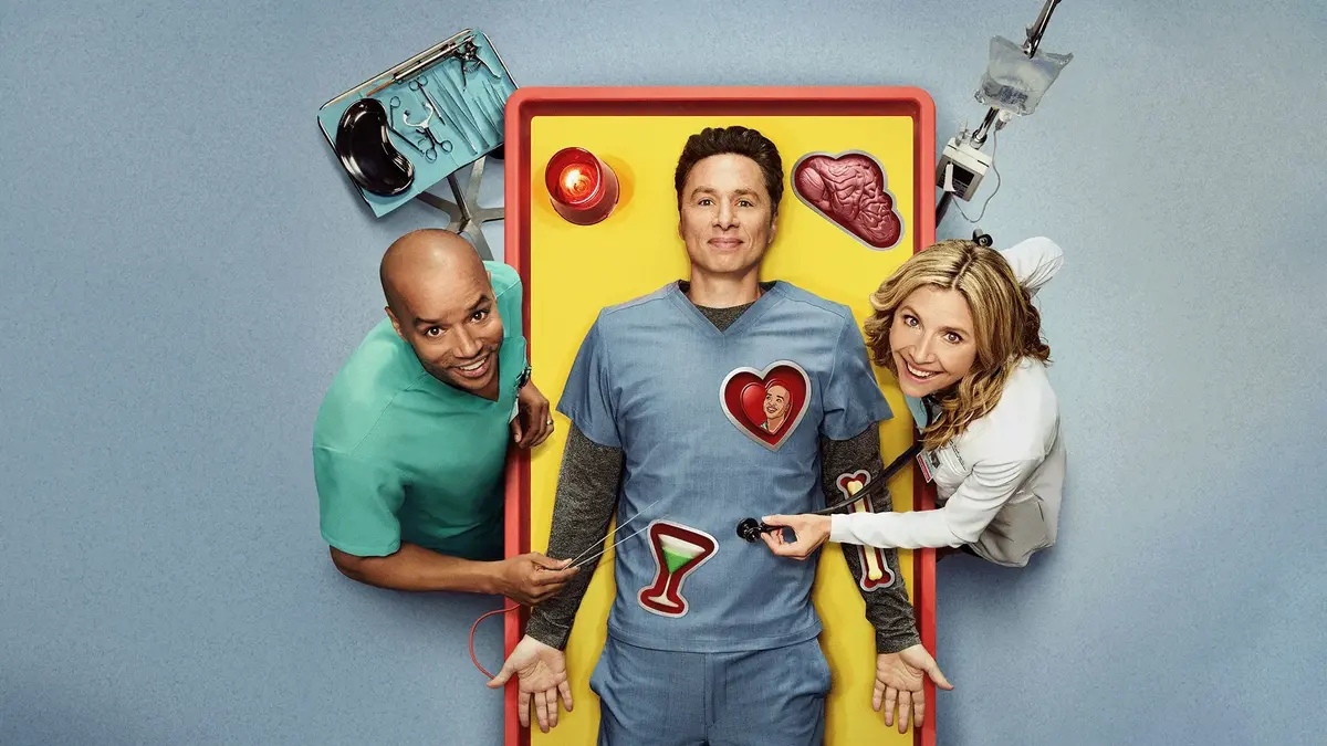 Zach Braff e Donald Faison nella stagione 11 di Scrubs, seconda del revival