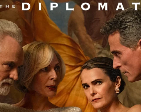 Keri Russell e Rufus Sewell nei ruoli di Kate e Hal Wyler nella quarta stagione di The Diplomat su Netflix.