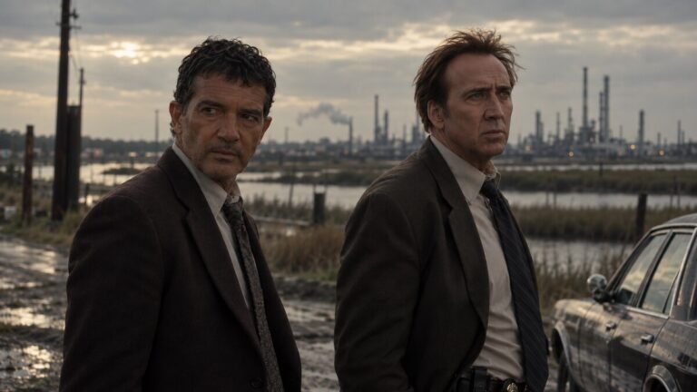 Antonio Banderas e Nicolas Cage, protagonisti della quinta stagione di True Detective, ambientata a Jamaica Bay, New York.